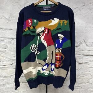 Vintage 90's Double Sided Golf Sweater CF Hathaway Hand Intarsia Mens Large